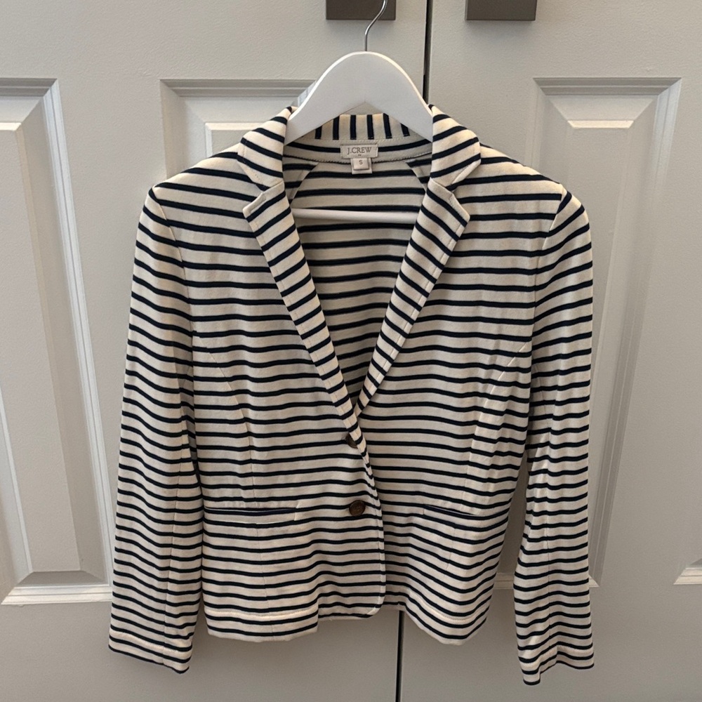 J. Crew Women's Navy and White Striped Blazer